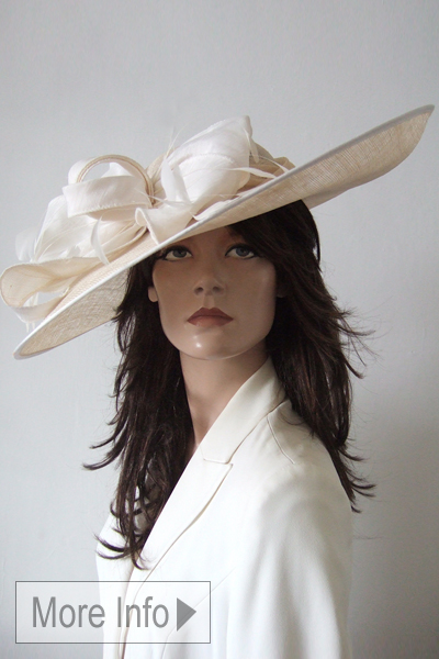 Ivory Side Sweep Ascot Hat. Ivory Hats for Royal Ascot 2027. Royal Ascot Hats. Ivory Mother of the Bride Hats